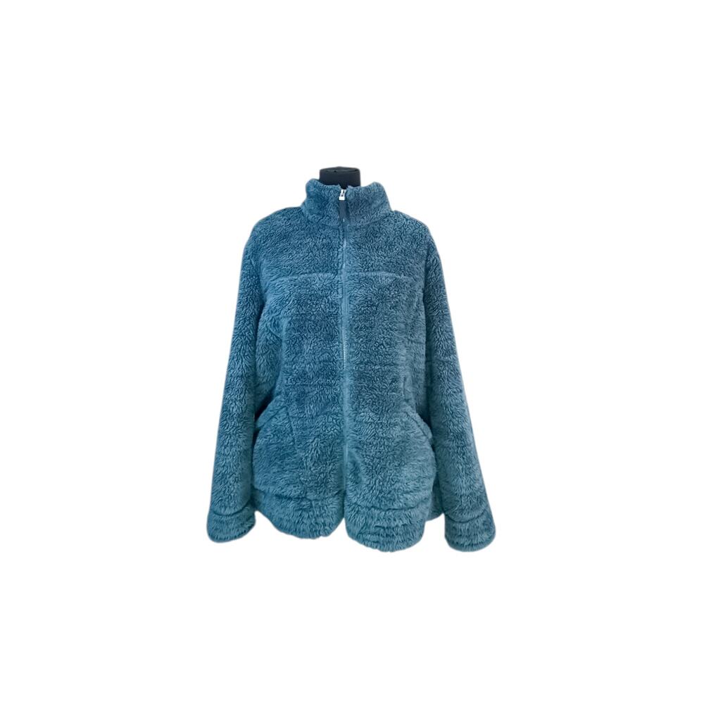 Free Country Teal Blue Zip-Up Sherpa Sweater - XL
